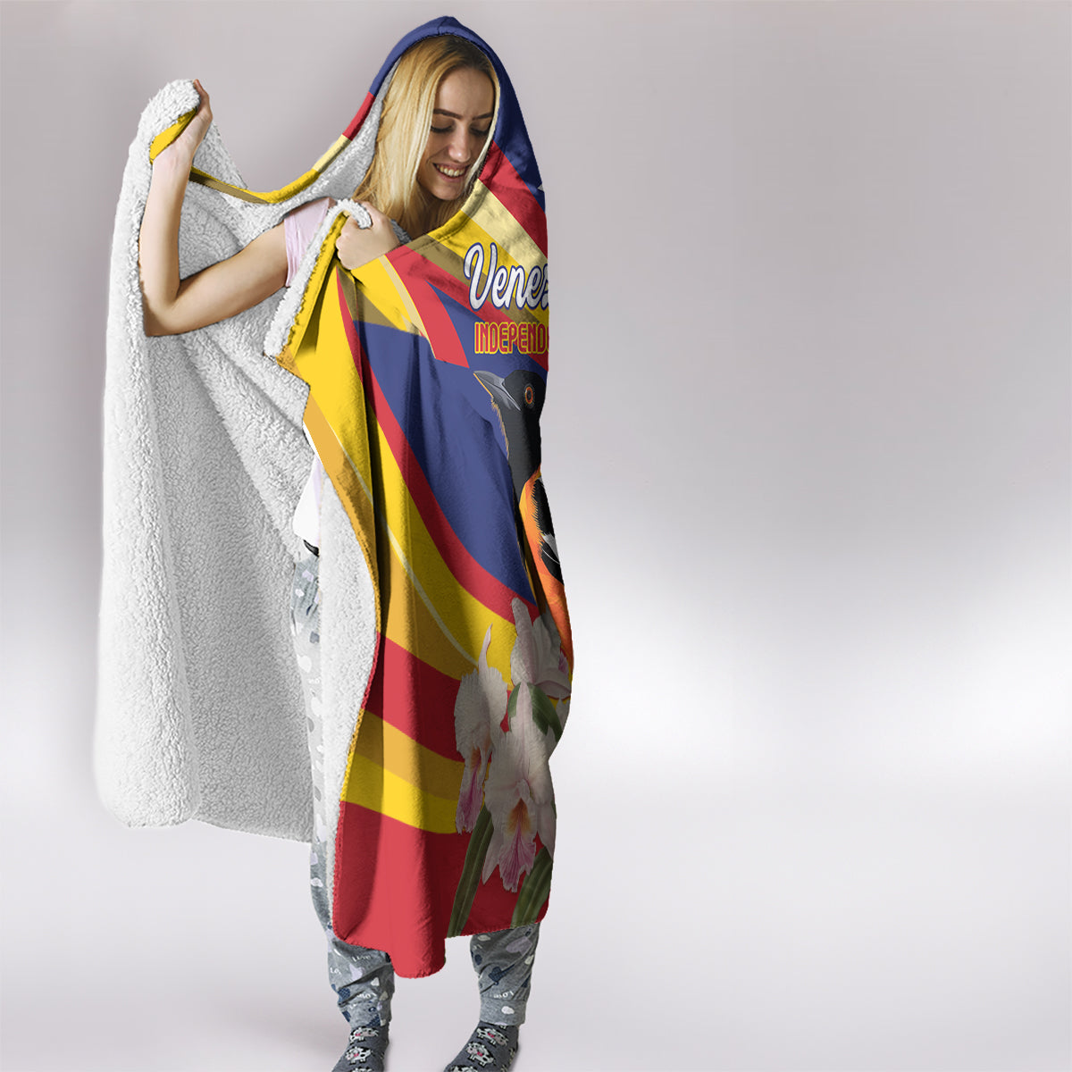 Venezuela Independence Day Hooded Blanket Venezuelan Troupial Cattleya Mossiae