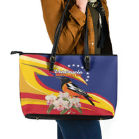 Venezuela Independence Day Leather Tote Bag Venezuelan Troupial Cattleya Mossiae - Wonder Print Shop