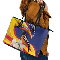 Venezuela Independence Day Leather Tote Bag Venezuelan Troupial Cattleya Mossiae - Wonder Print Shop