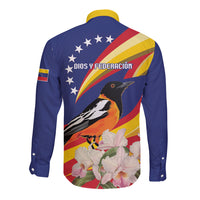 Venezuela Independence Day Long Sleeve Button Shirt Venezuelan Troupial Cattleya Mossiae - Wonder Print Shop