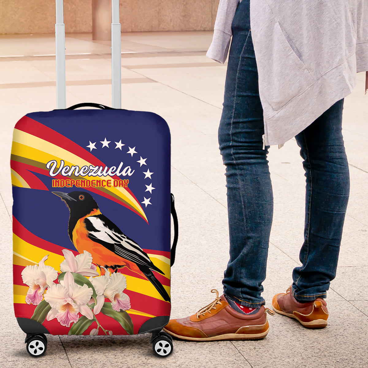 Venezuela Independence Day Luggage Cover Venezuelan Troupial Cattleya Mossiae