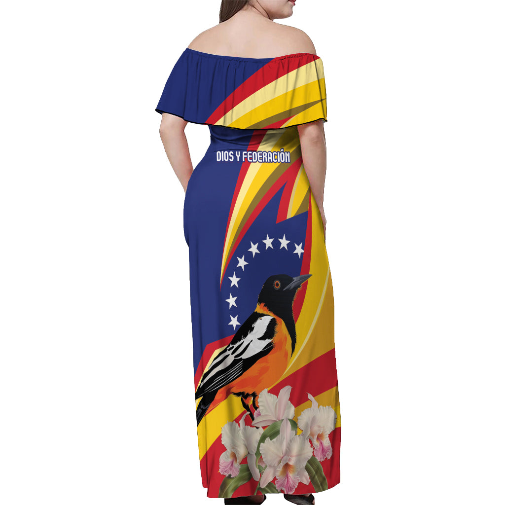 Venezuela Independence Day Off Shoulder Maxi Dress Venezuelan Troupial Cattleya Mossiae - Wonder Print Shop