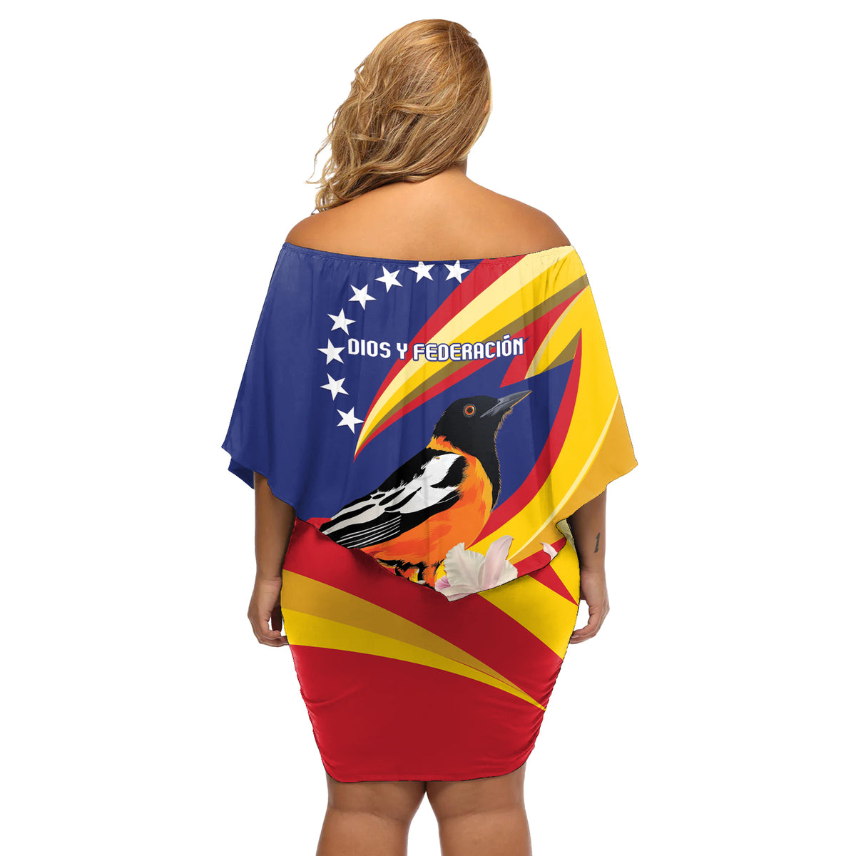 Venezuela Independence Day Off Shoulder Short Dress Venezuelan Troupial Cattleya Mossiae - Wonder Print Shop