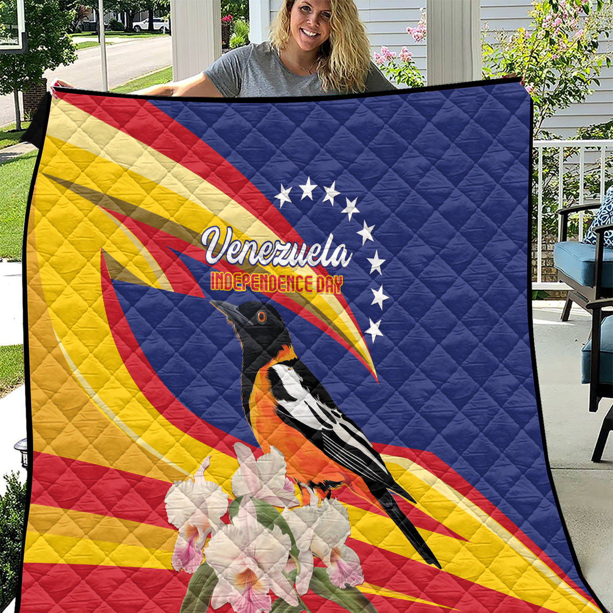 Venezuela Independence Day Quilt Venezuelan Troupial Cattleya Mossiae - Wonder Print Shop