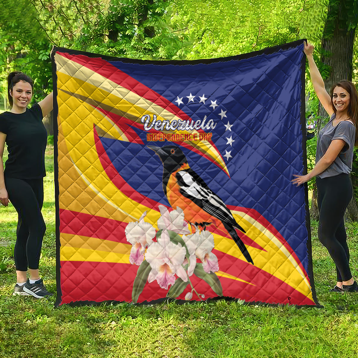 Venezuela Independence Day Quilt Venezuelan Troupial Cattleya Mossiae - Wonder Print Shop