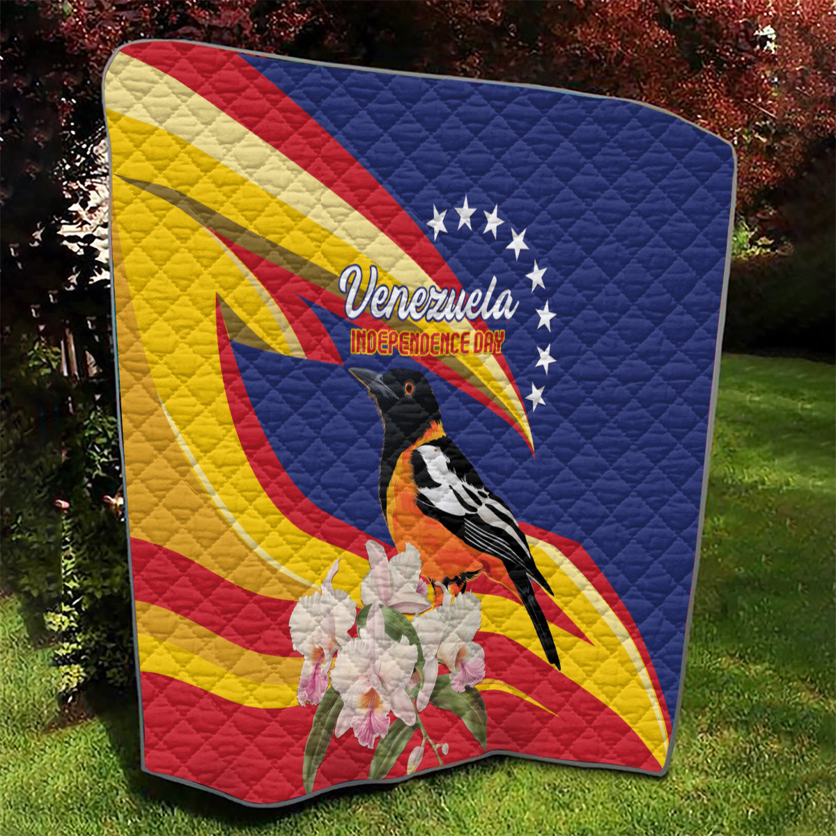 Venezuela Independence Day Quilt Venezuelan Troupial Cattleya Mossiae - Wonder Print Shop