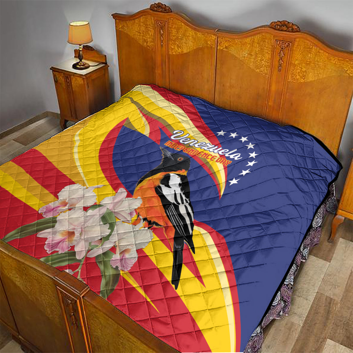 Venezuela Independence Day Quilt Venezuelan Troupial Cattleya Mossiae - Wonder Print Shop