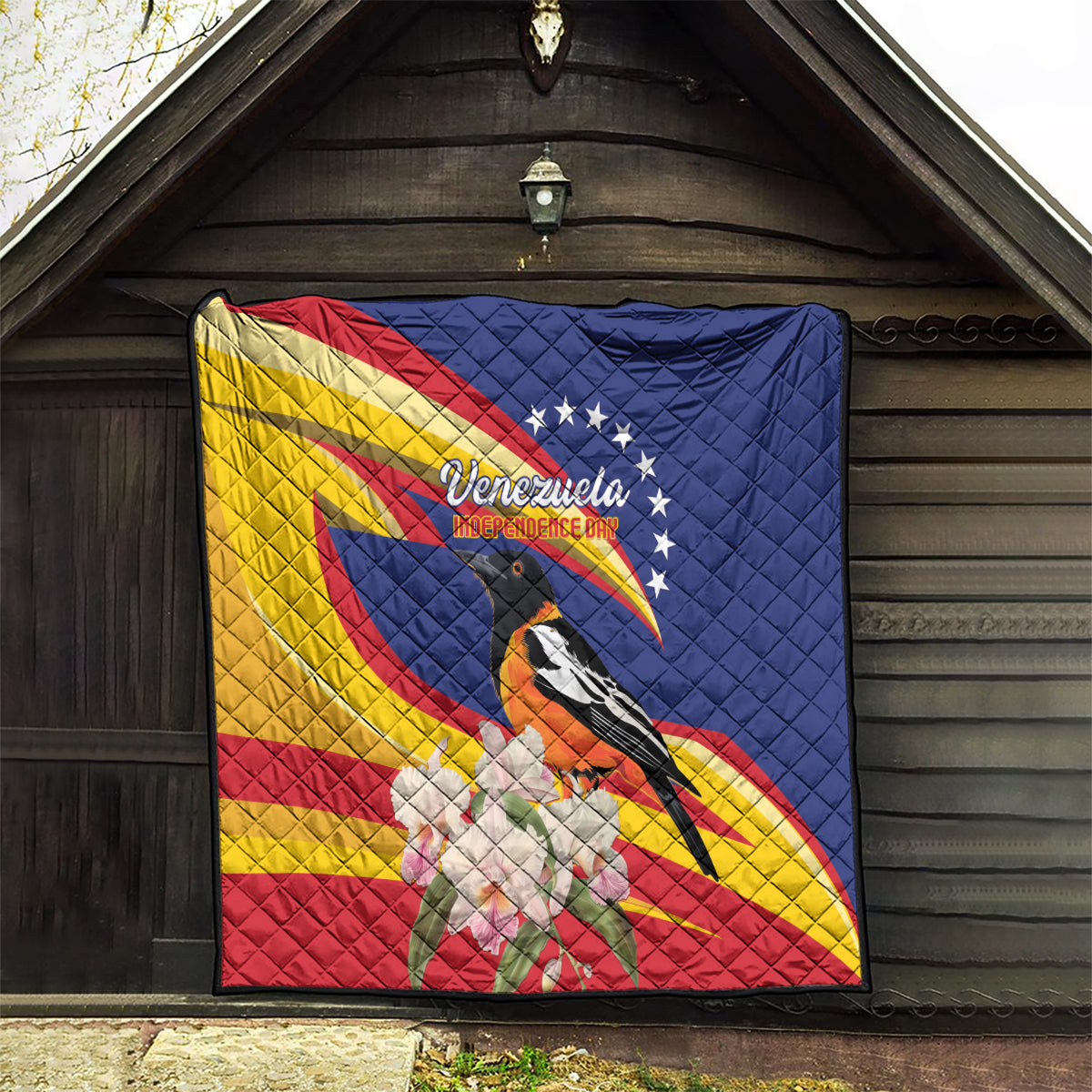 Venezuela Independence Day Quilt Venezuelan Troupial Cattleya Mossiae - Wonder Print Shop