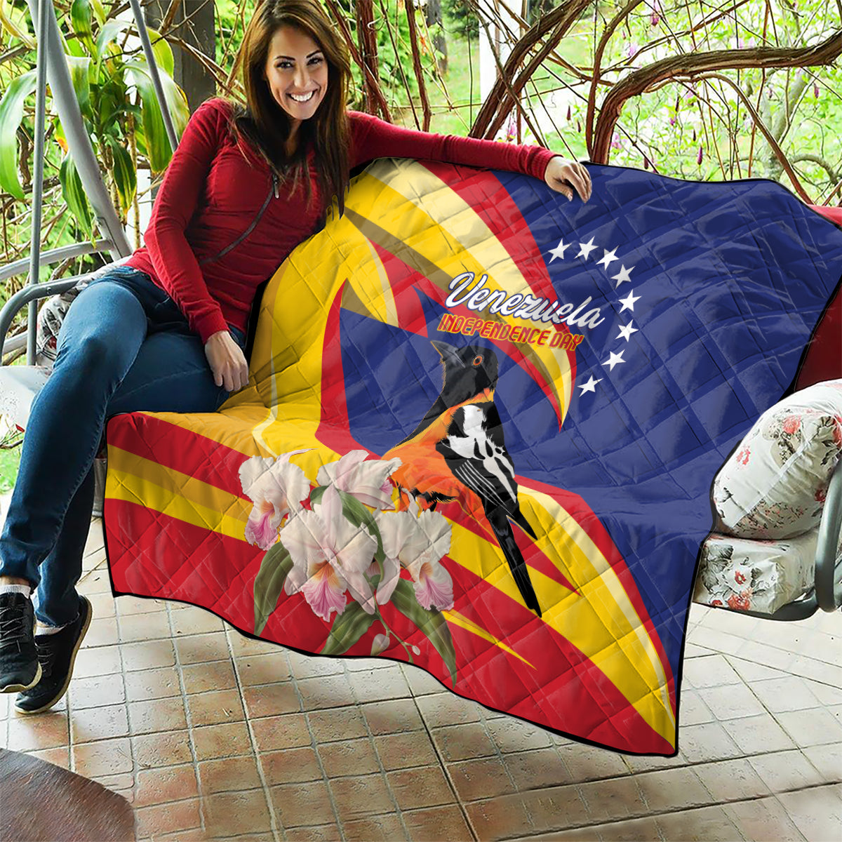 Venezuela Independence Day Quilt Venezuelan Troupial Cattleya Mossiae - Wonder Print Shop