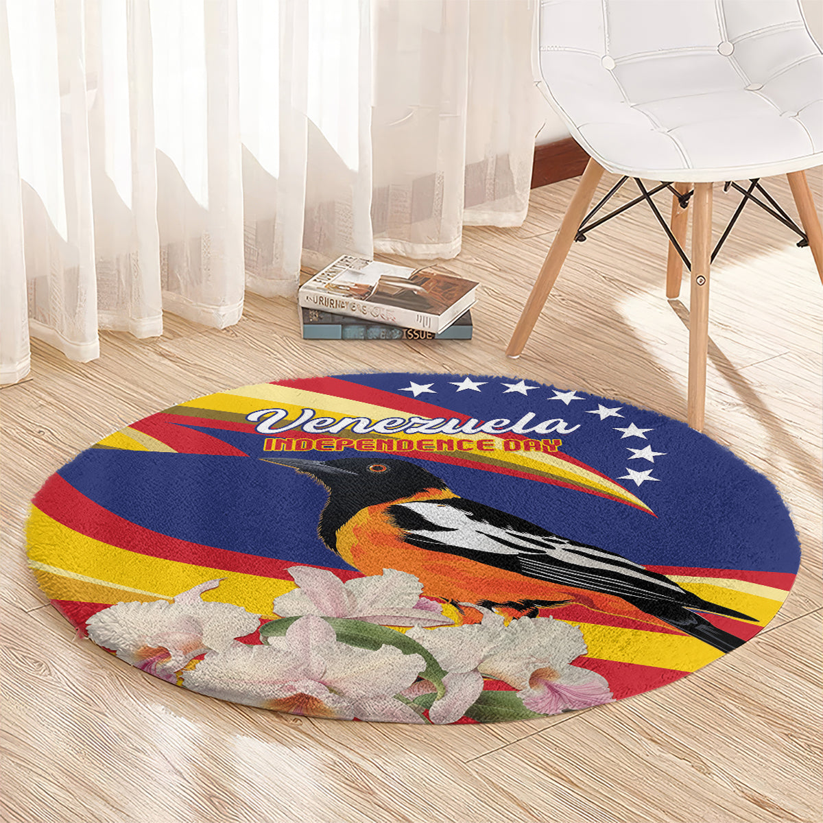 Venezuela Independence Day Round Carpet Venezuelan Troupial Cattleya Mossiae