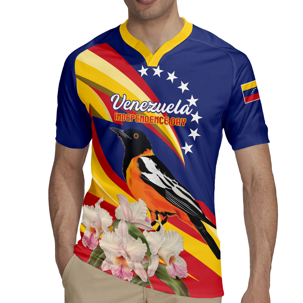 Venezuela Independence Day Rugby Jersey Venezuelan Troupial Cattleya Mossiae - Wonder Print Shop