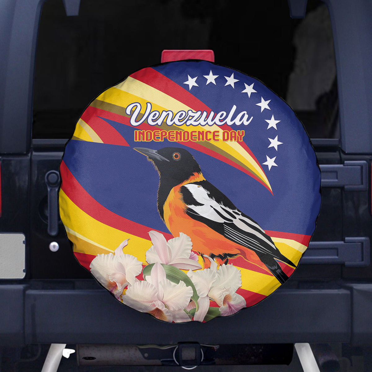 Venezuela Independence Day Spare Tire Cover Venezuelan Troupial Cattleya Mossiae - Wonder Print Shop
