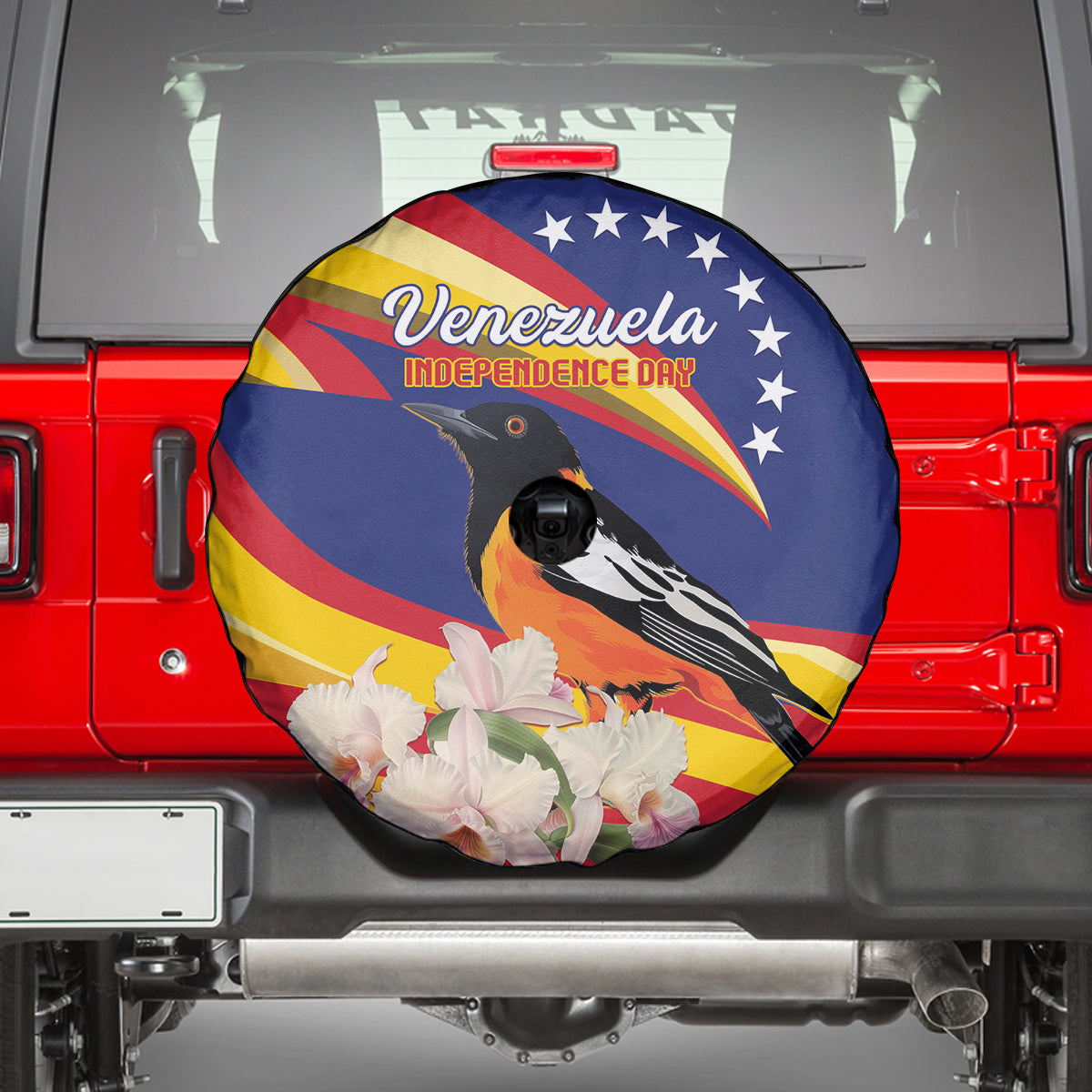 Venezuela Independence Day Spare Tire Cover Venezuelan Troupial Cattleya Mossiae - Wonder Print Shop