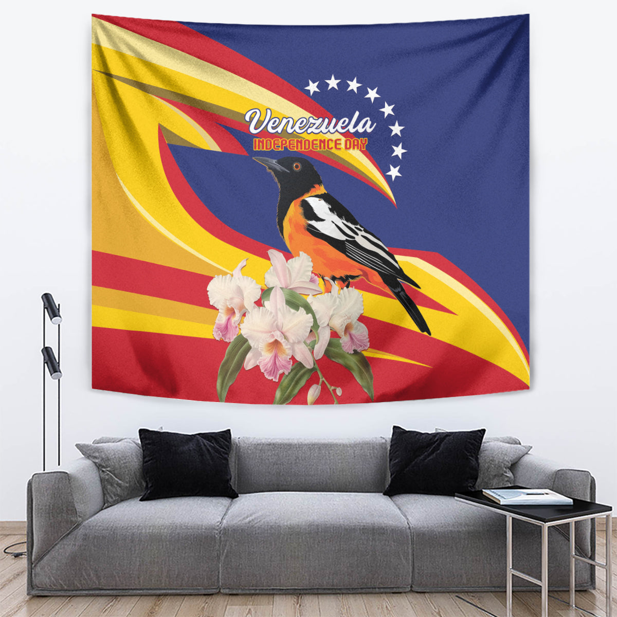 Venezuela Independence Day Tapestry Venezuelan Troupial Cattleya Mossiae - Wonder Print Shop