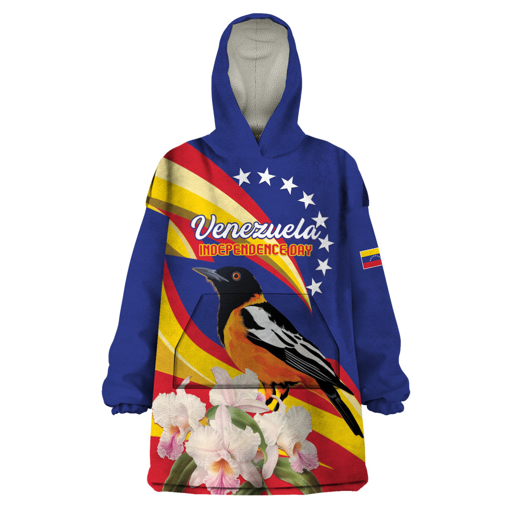 Venezuela Independence Day Wearable Blanket Hoodie Venezuelan Troupial Cattleya Mossiae