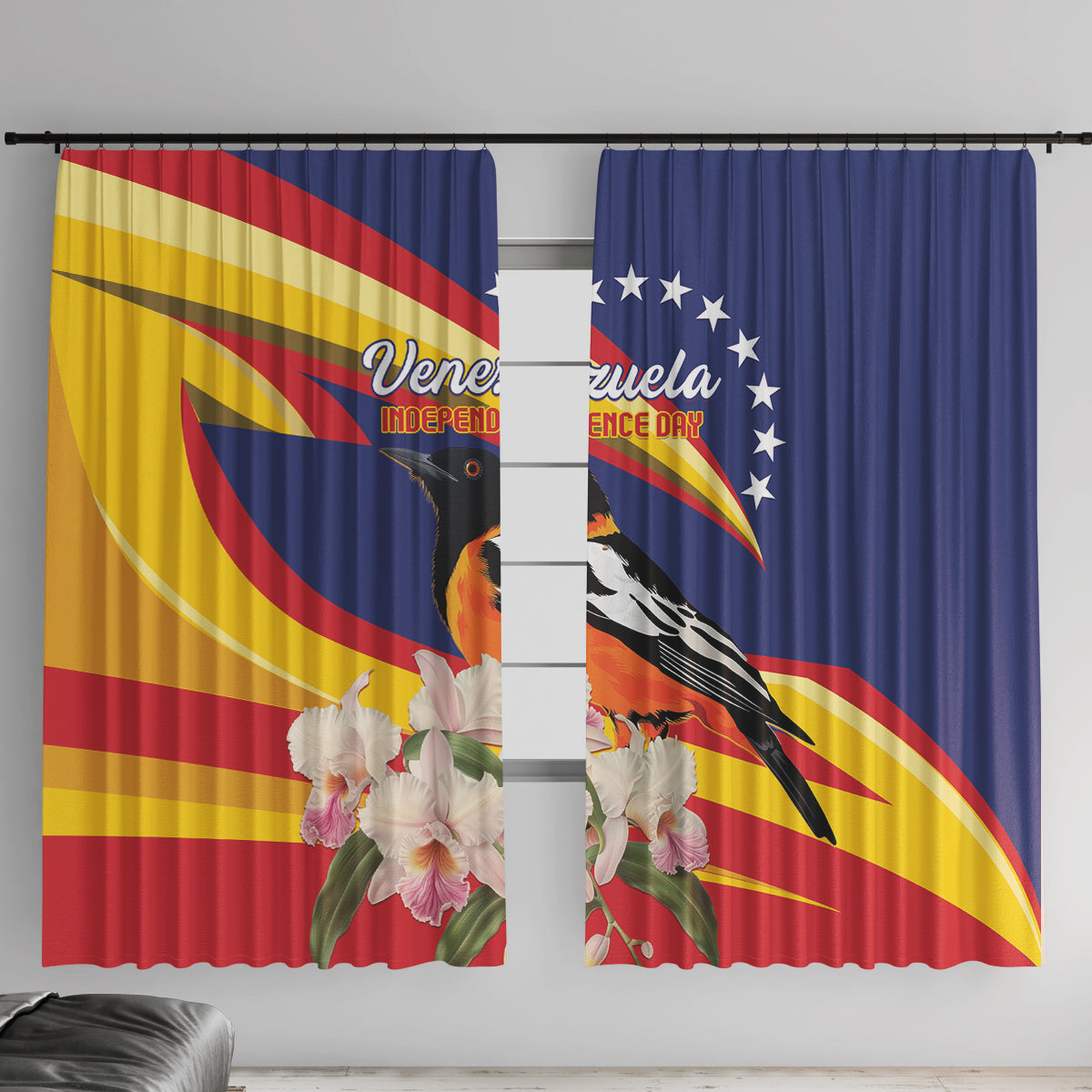 Venezuela Independence Day Window Curtain Venezuelan Troupial Cattleya Mossiae