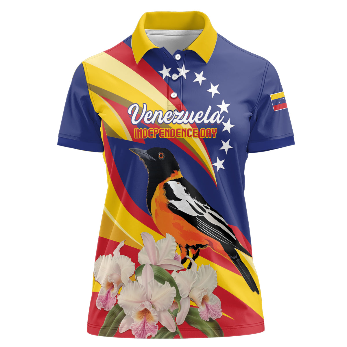 Venezuela Independence Day Women Polo Shirt Venezuelan Troupial Cattleya Mossiae