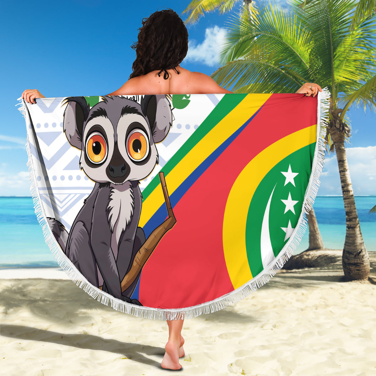 Comoros Independence Day Beach Blanket 1975 Komori Mongoose Lemur African Pattern - Wonder Print Shop