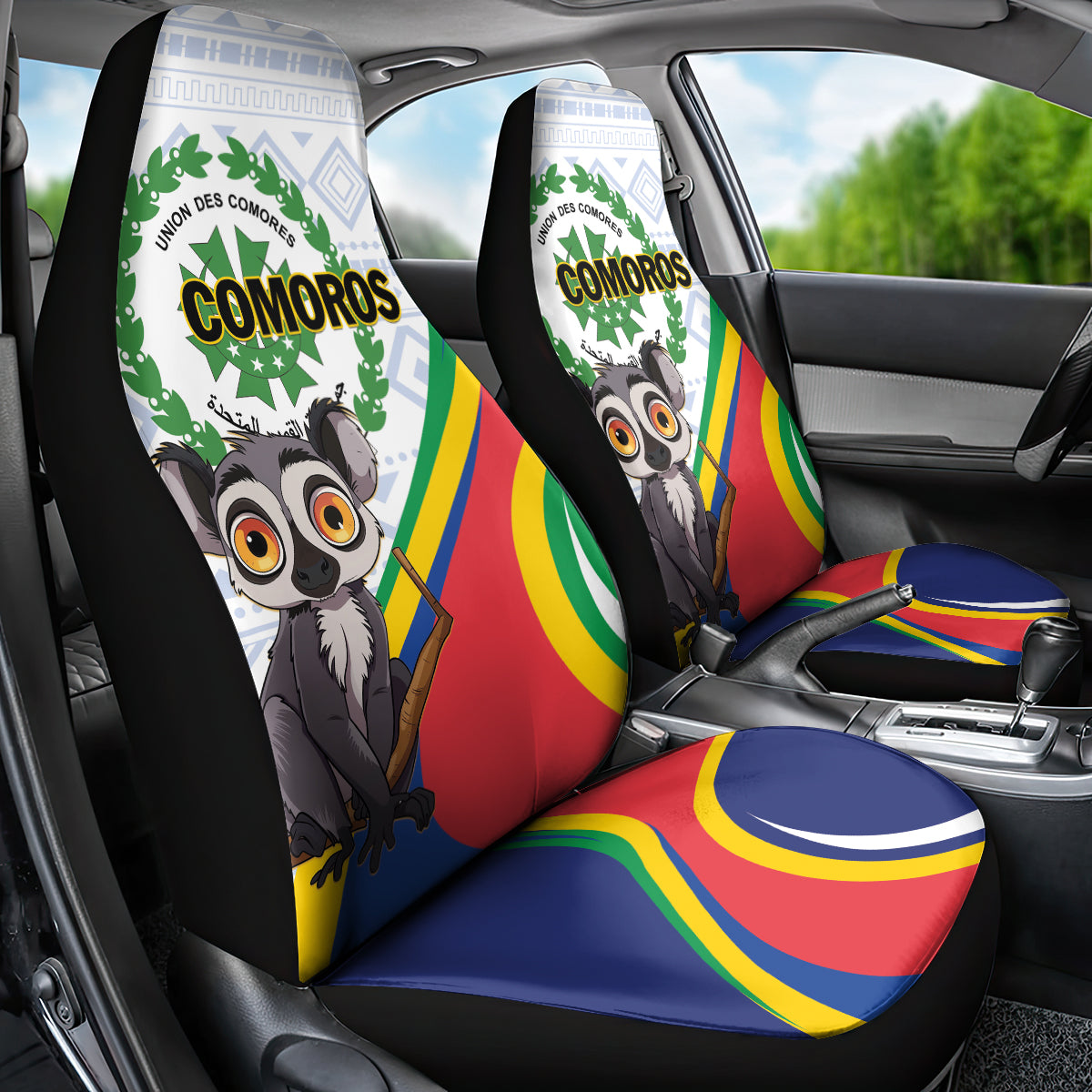 Comoros Independence Day Car Seat Cover 1975 Komori Mongoose Lemur African Pattern - Wonder Print Shop