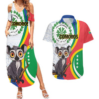 Comoros Independence Day Couples Matching Summer Maxi Dress and Hawaiian Shirt 1975 Komori Mongoose Lemur African Pattern - Wonder Print Shop