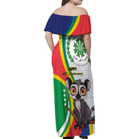Comoros Independence Day Family Matching Off Shoulder Maxi Dress and Hawaiian Shirt 1975 Komori Mongoose Lemur African Pattern - Wonder Print Shop