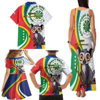Comoros Independence Day Family Matching Tank Maxi Dress and Hawaiian Shirt 1975 Komori Mongoose Lemur African Pattern - Wonder Print Shop