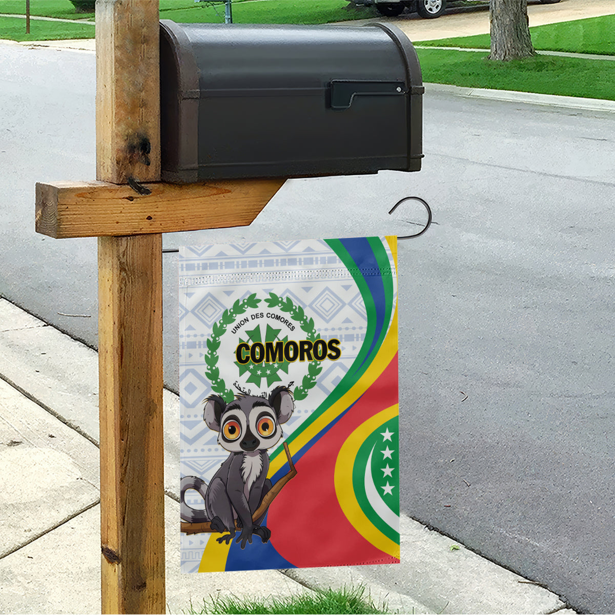 Comoros Independence Day Garden Flag 1975 Komori Mongoose Lemur African Pattern - Wonder Print Shop