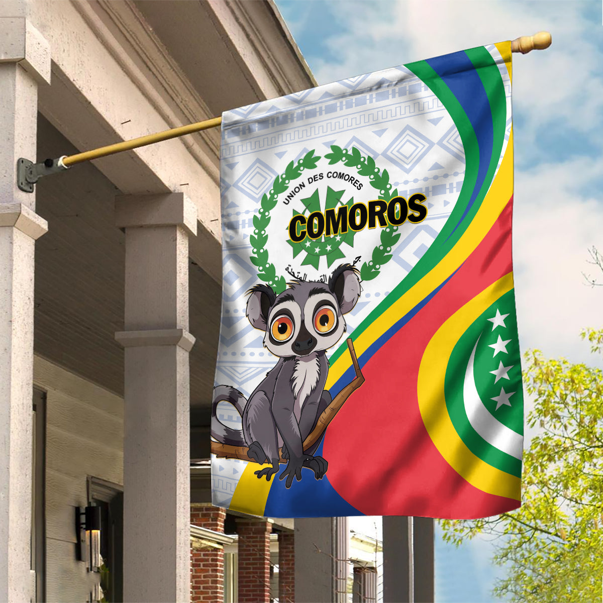Comoros Independence Day Garden Flag 1975 Komori Mongoose Lemur African Pattern - Wonder Print Shop