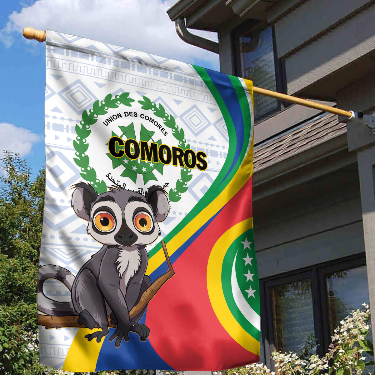 Comoros Independence Day Garden Flag 1975 Komori Mongoose Lemur African Pattern - Wonder Print Shop