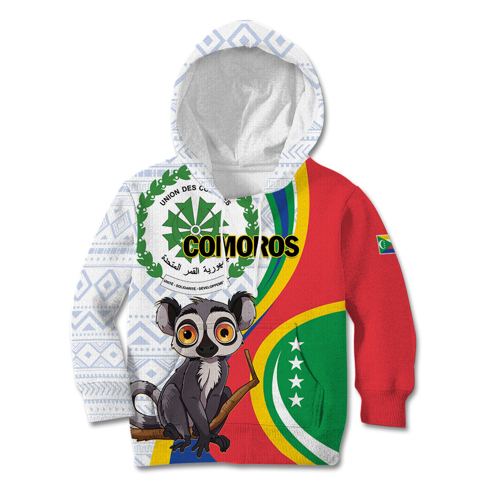 Comoros Independence Day Kid Hoodie 1975 Komori Mongoose Lemur African Pattern