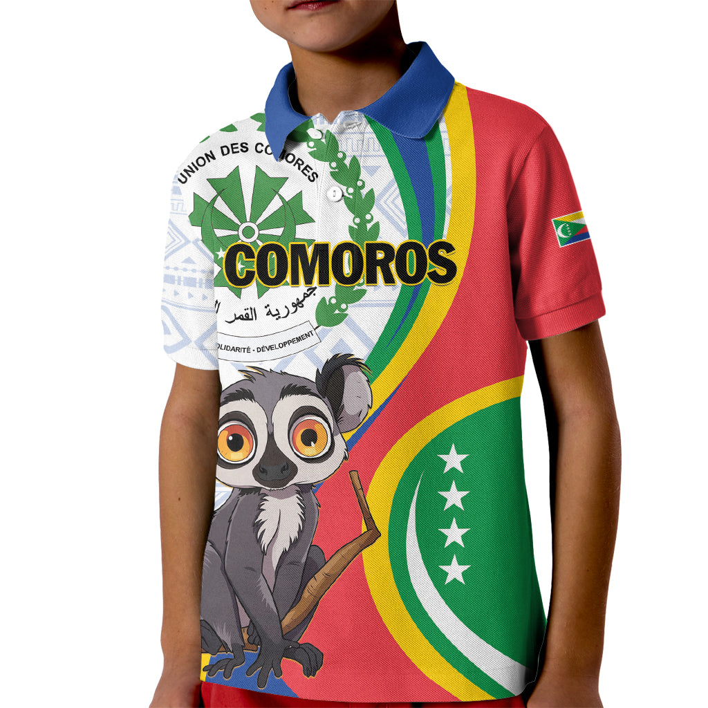 Comoros Independence Day Kid Polo Shirt 1975 Komori Mongoose Lemur African Pattern