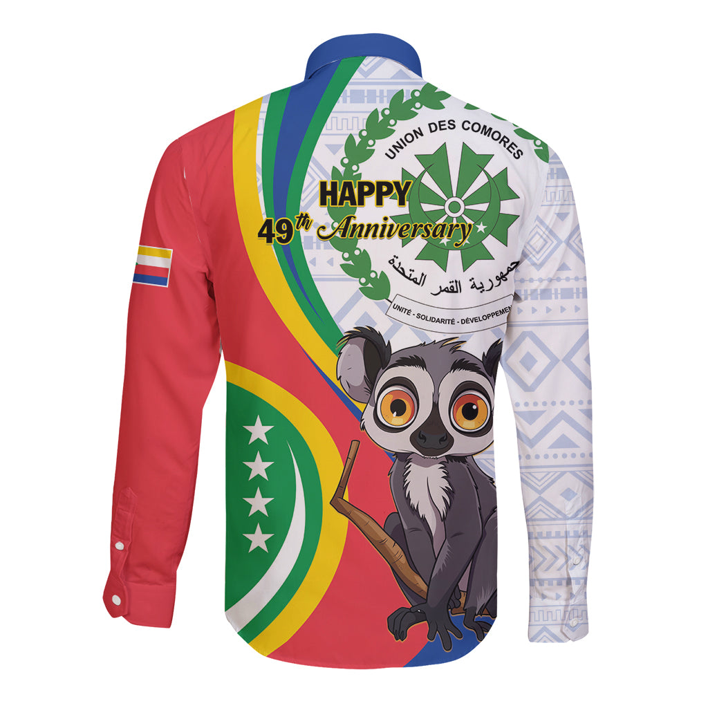 Comoros Independence Day Long Sleeve Button Shirt 1975 Komori Mongoose Lemur African Pattern - Wonder Print Shop