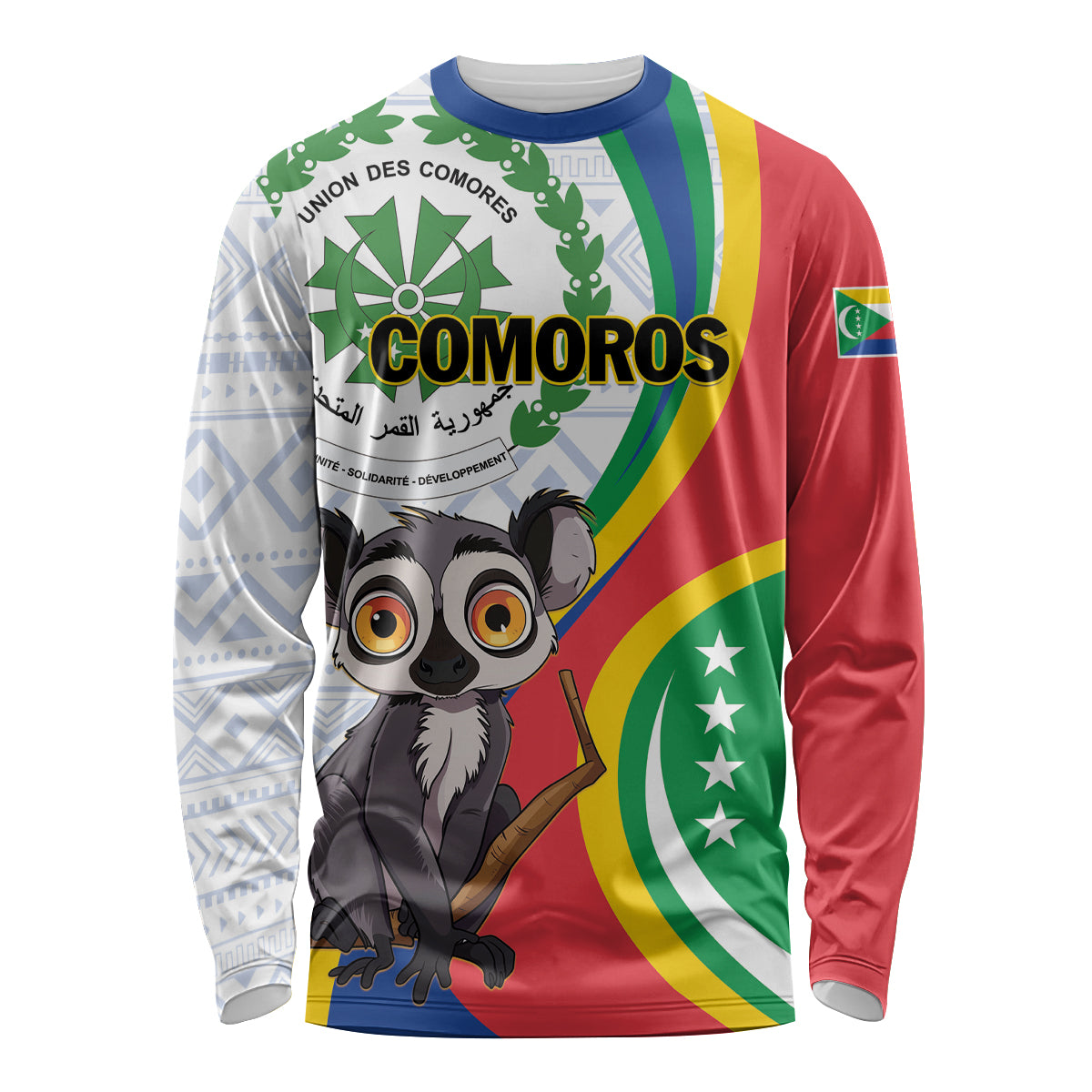 Comoros Independence Day Long Sleeve Shirt 1975 Komori Mongoose Lemur African Pattern