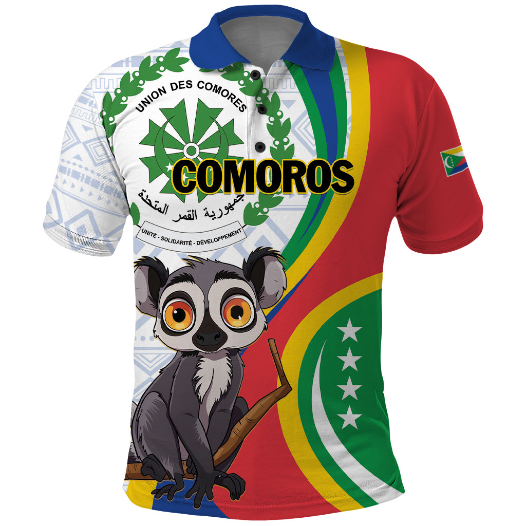 Comoros Independence Day Polo Shirt 1975 Komori Mongoose Lemur African Pattern