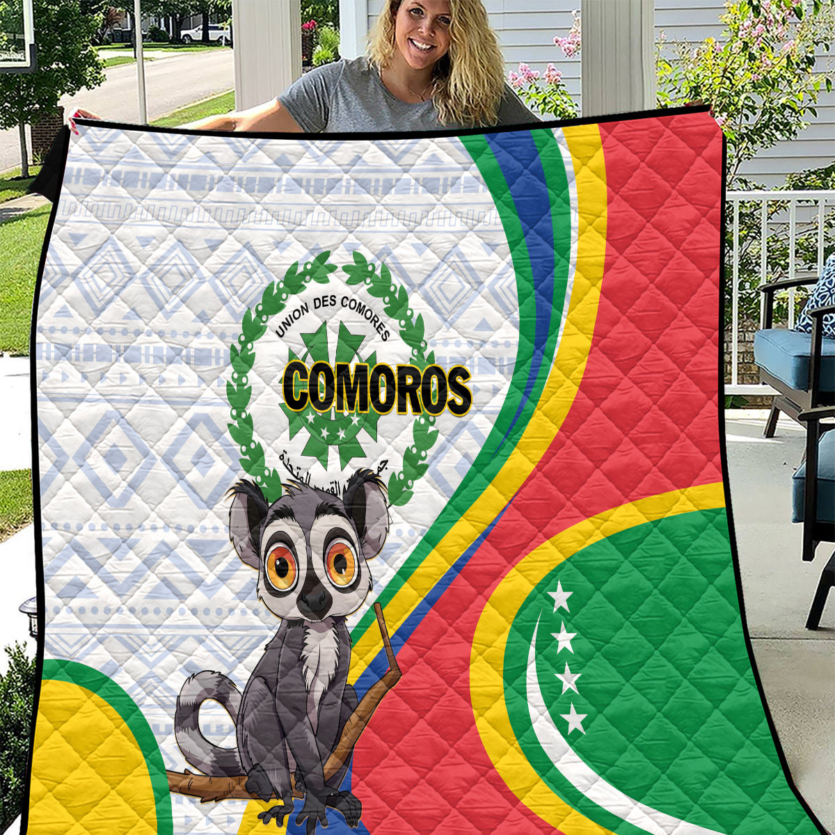 Comoros Independence Day Quilt 1975 Komori Mongoose Lemur African Pattern - Wonder Print Shop