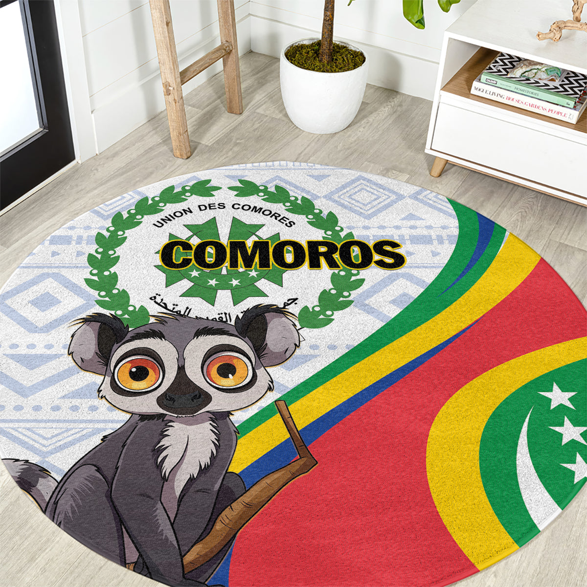 Comoros Independence Day Round Carpet 1975 Komori Mongoose Lemur African Pattern