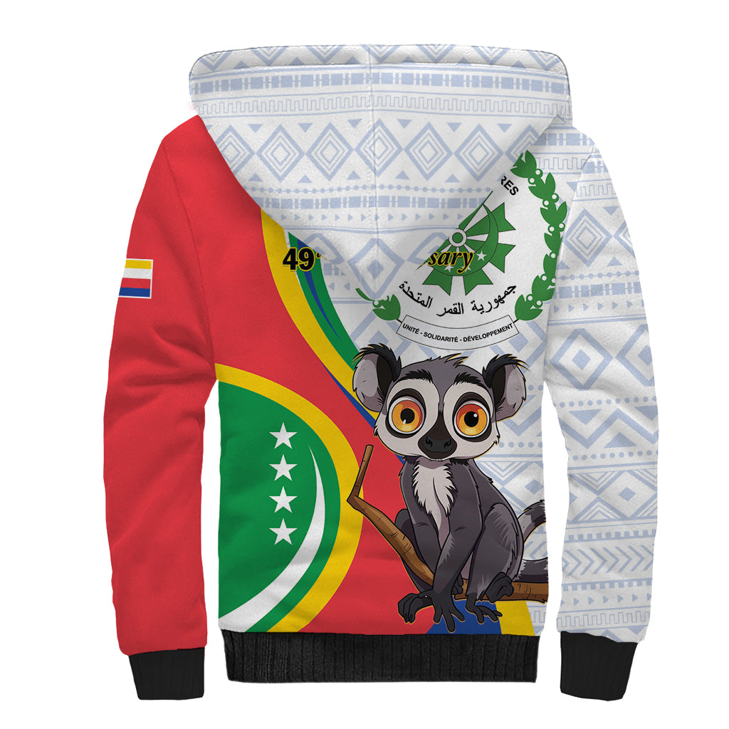 Comoros Independence Day Sherpa Hoodie 1975 Komori Mongoose Lemur African Pattern - Wonder Print Shop