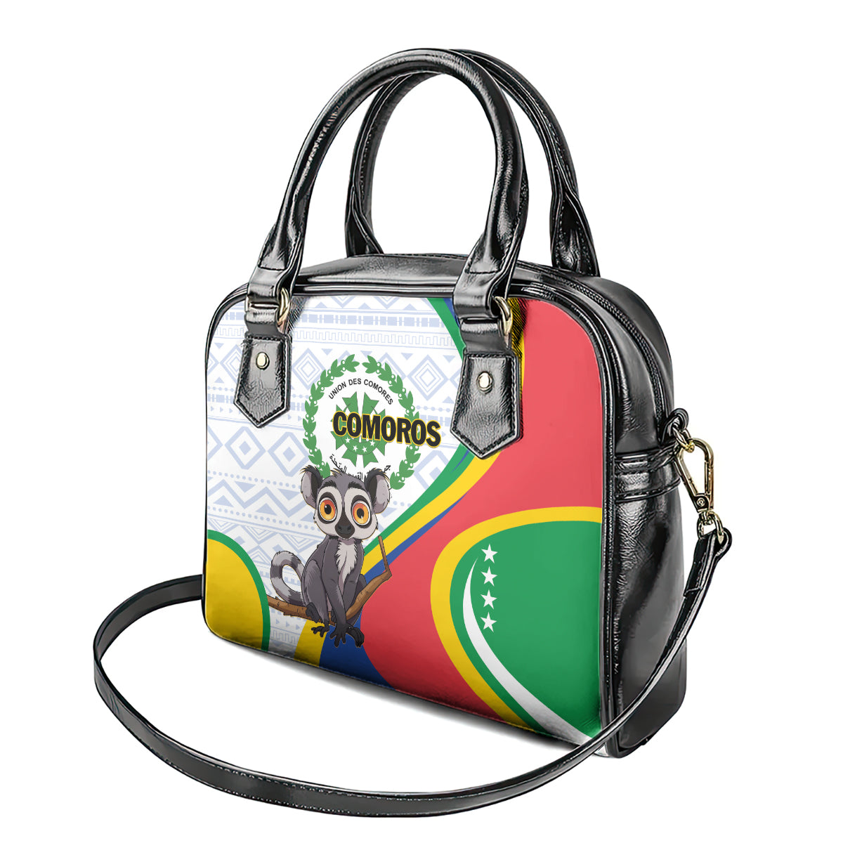 Comoros Independence Day Shoulder Handbag 1975 Komori Mongoose Lemur African Pattern