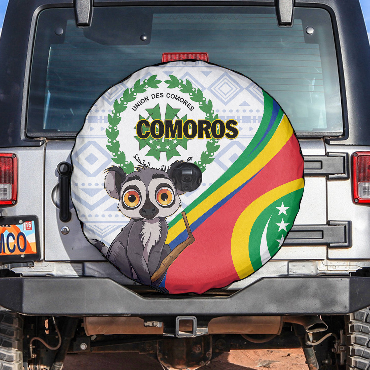 Comoros Independence Day Spare Tire Cover 1975 Komori Mongoose Lemur African Pattern