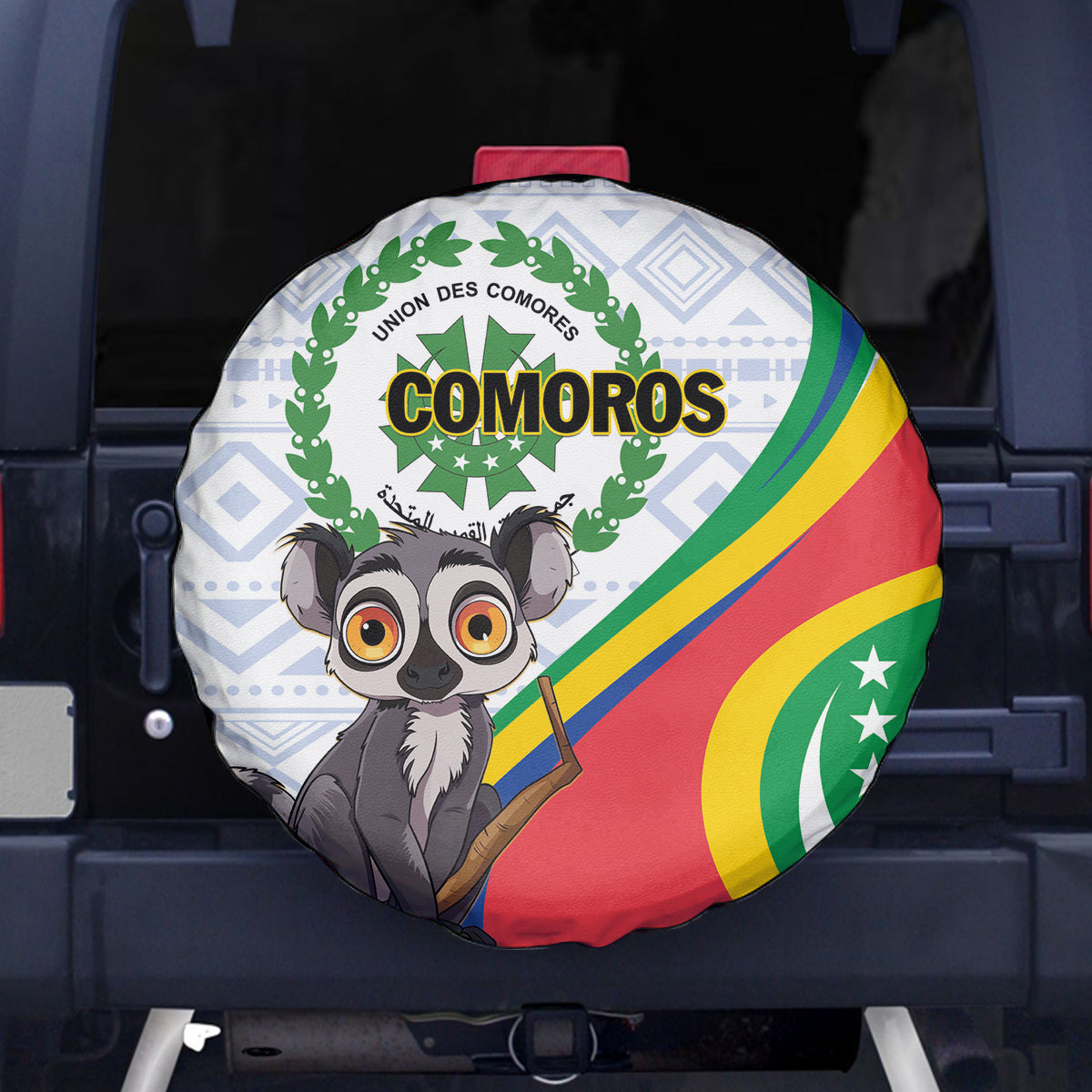 Comoros Independence Day Spare Tire Cover 1975 Komori Mongoose Lemur African Pattern - Wonder Print Shop