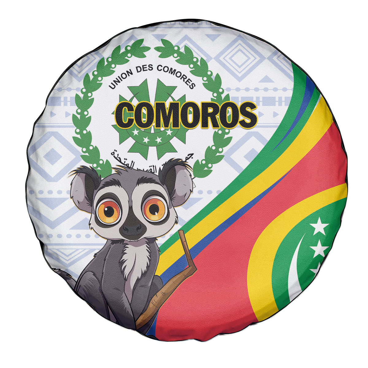 Comoros Independence Day Spare Tire Cover 1975 Komori Mongoose Lemur African Pattern - Wonder Print Shop