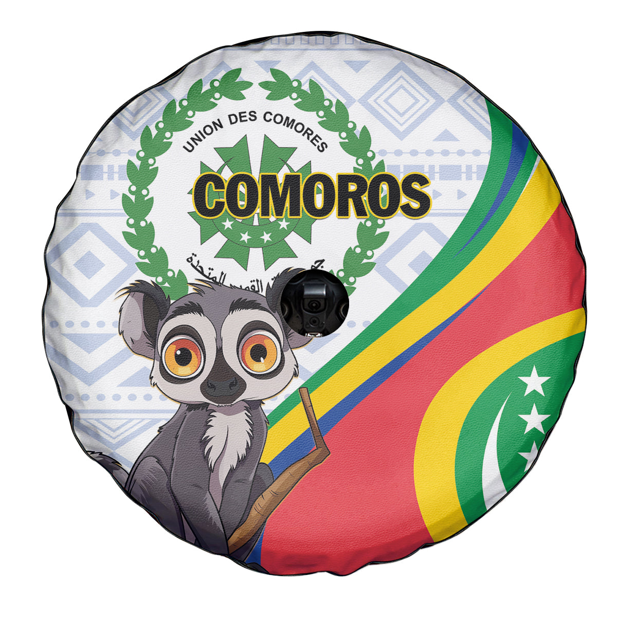 Comoros Independence Day Spare Tire Cover 1975 Komori Mongoose Lemur African Pattern - Wonder Print Shop