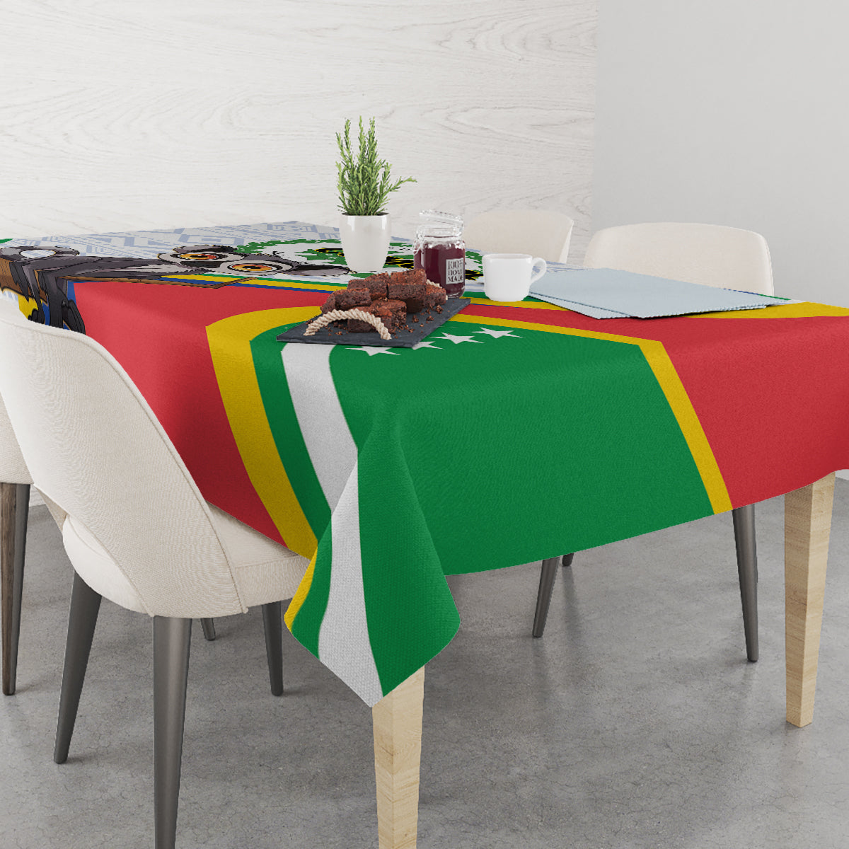 Comoros Independence Day Tablecloth 1975 Komori Mongoose Lemur African Pattern - Wonder Print Shop