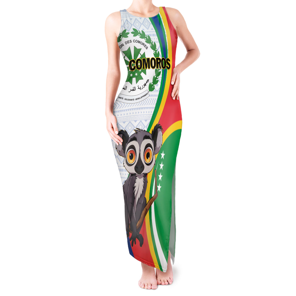 Comoros Independence Day Tank Maxi Dress 1975 Komori Mongoose Lemur African Pattern