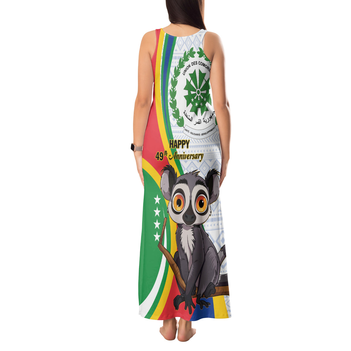 Comoros Independence Day Tank Maxi Dress 1975 Komori Mongoose Lemur African Pattern - Wonder Print Shop