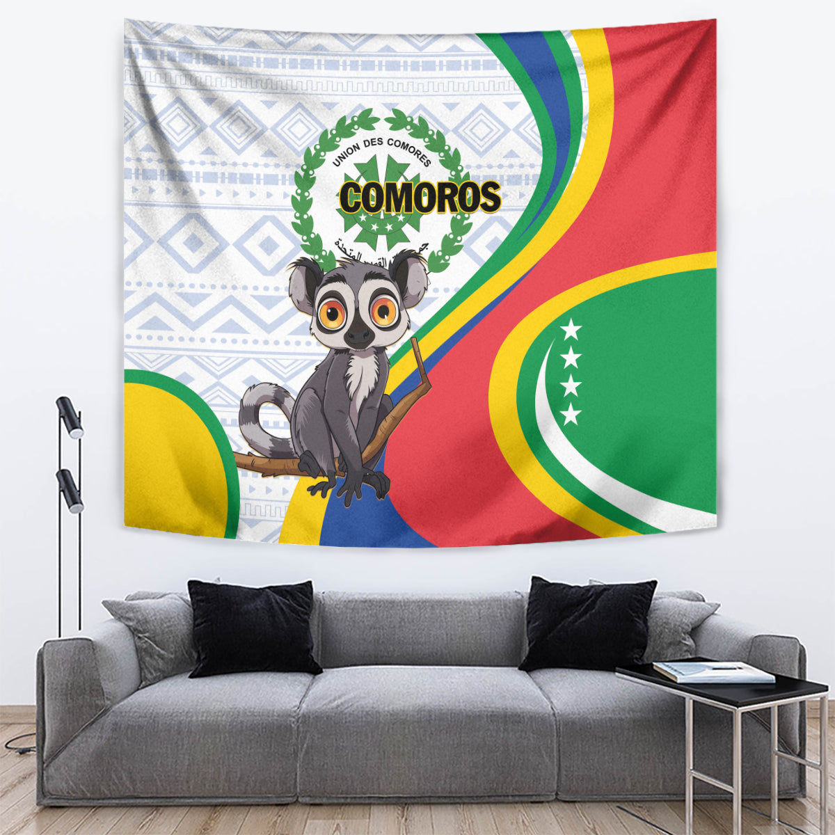 Comoros Independence Day Tapestry 1975 Komori Mongoose Lemur African Pattern - Wonder Print Shop
