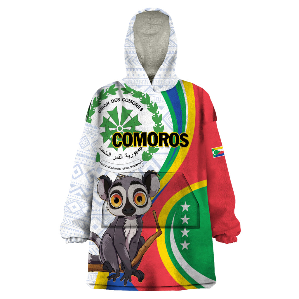 Comoros Independence Day Wearable Blanket Hoodie 1975 Komori Mongoose Lemur African Pattern