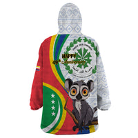 Comoros Independence Day Wearable Blanket Hoodie 1975 Komori Mongoose Lemur African Pattern - Wonder Print Shop