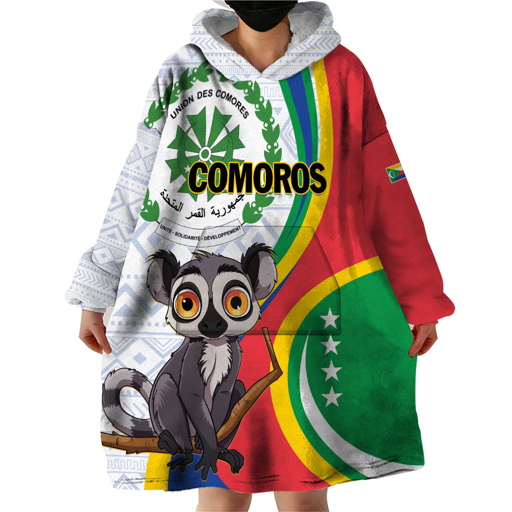 Comoros Independence Day Wearable Blanket Hoodie 1975 Komori Mongoose Lemur African Pattern - Wonder Print Shop