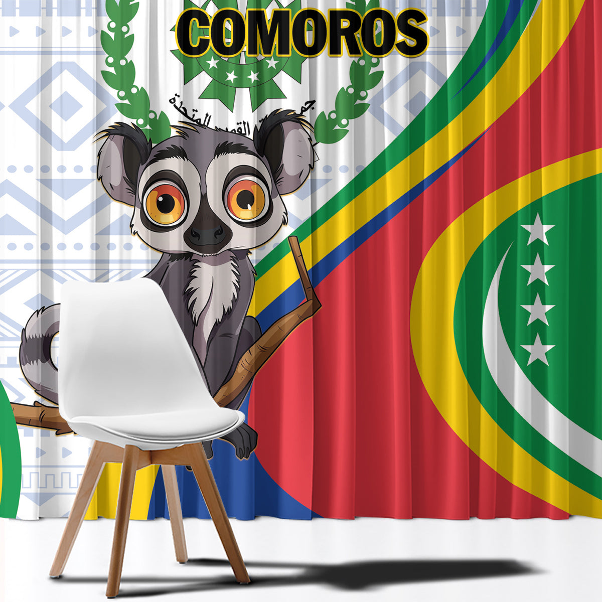 Comoros Independence Day Window Curtain 1975 Komori Mongoose Lemur African Pattern - Wonder Print Shop